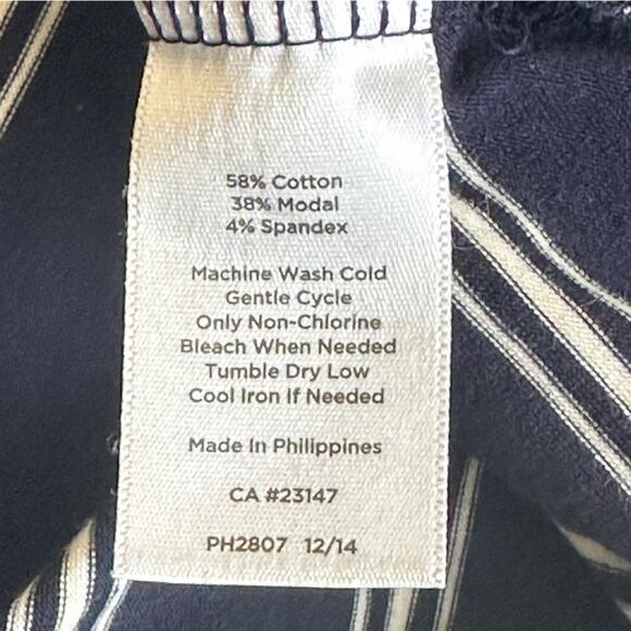 Talbots A-Line Midi Skirt Womens M Navy Blue Knit White Stripe Nautical Coastal - Picture 5 of 5